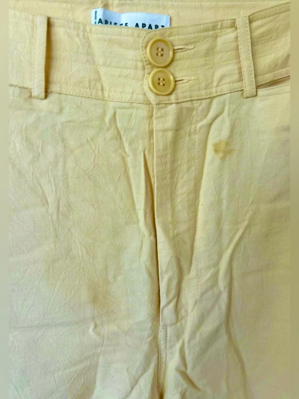 Apiece Apart Butter Yellow Wide Leg Trousers Cotton Size 8